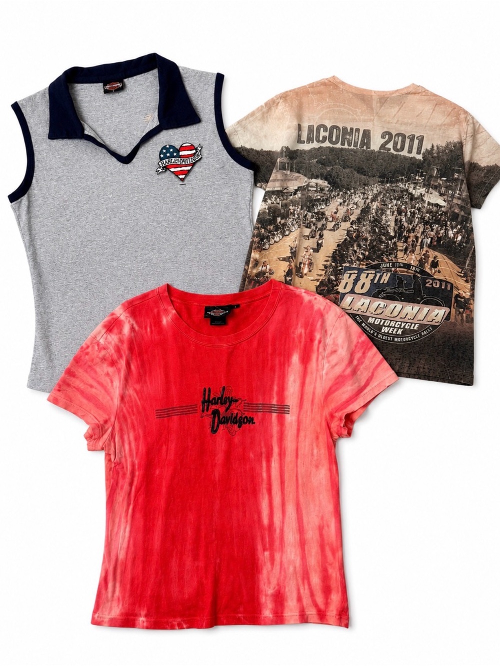 Harley Davidson Y2K T-Shirt Trio Women's Large Motorcycle Laconia Set of 3